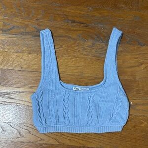 Zara Light Blue Cable Knit Crop Top
